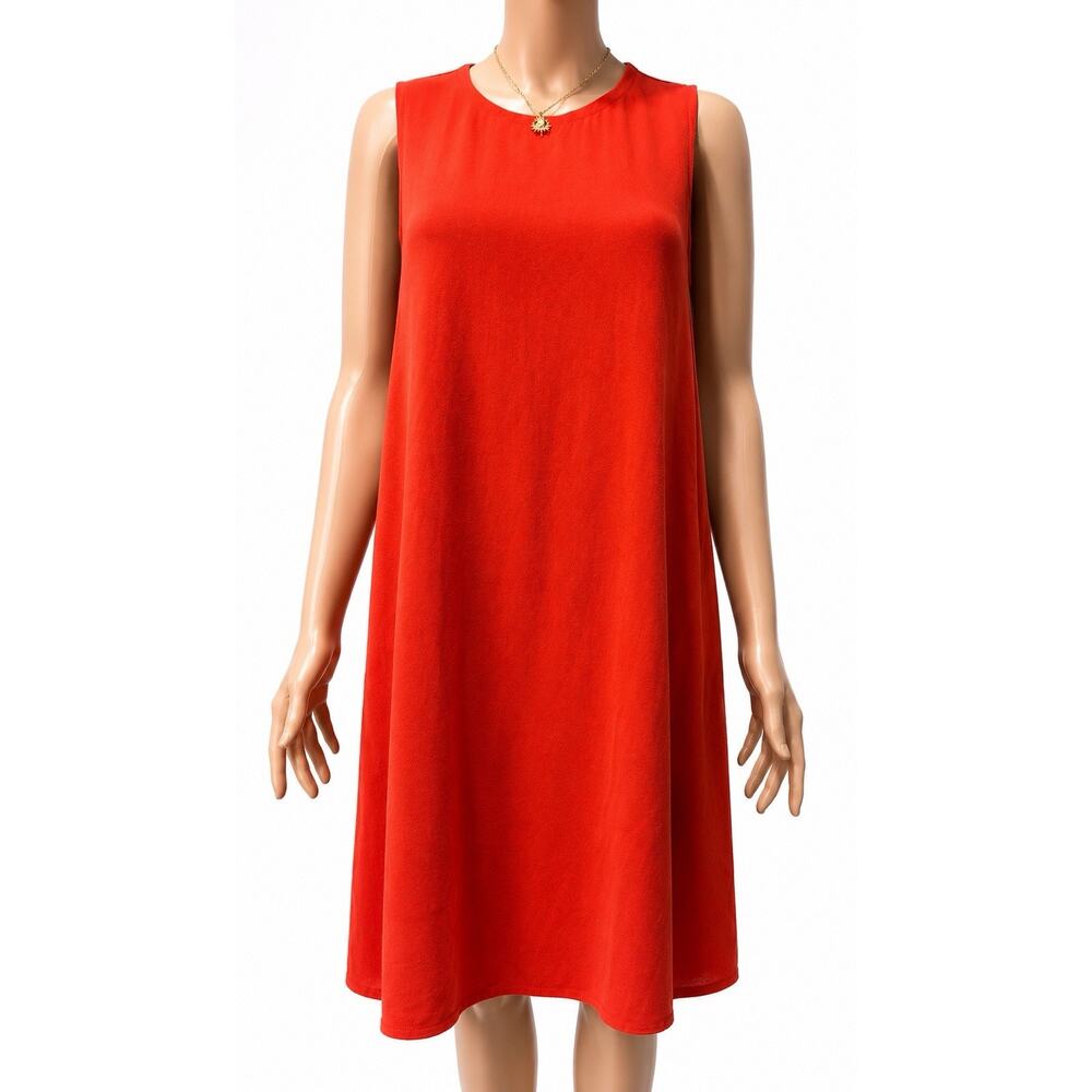 Eileen Fisher Silk Minimalist Shift Dress XXS Petite Coral Orange Sleeveless